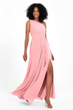 One Shoulder Zipper Chiffon Bridesmaid Dresses with Slit Long Formal Evening Dress Gowns
