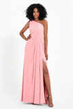 One Shoulder Zipper Chiffon Bridesmaid Dresses with Slit Long Formal Evening Dress Gowns