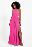 One Shoulder Zipper Chiffon Bridesmaid Dresses with Slit Long Formal Evening Dress Gowns