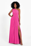 One Shoulder Zipper Chiffon Bridesmaid Dresses with Slit Long Formal Evening Dress Gowns
