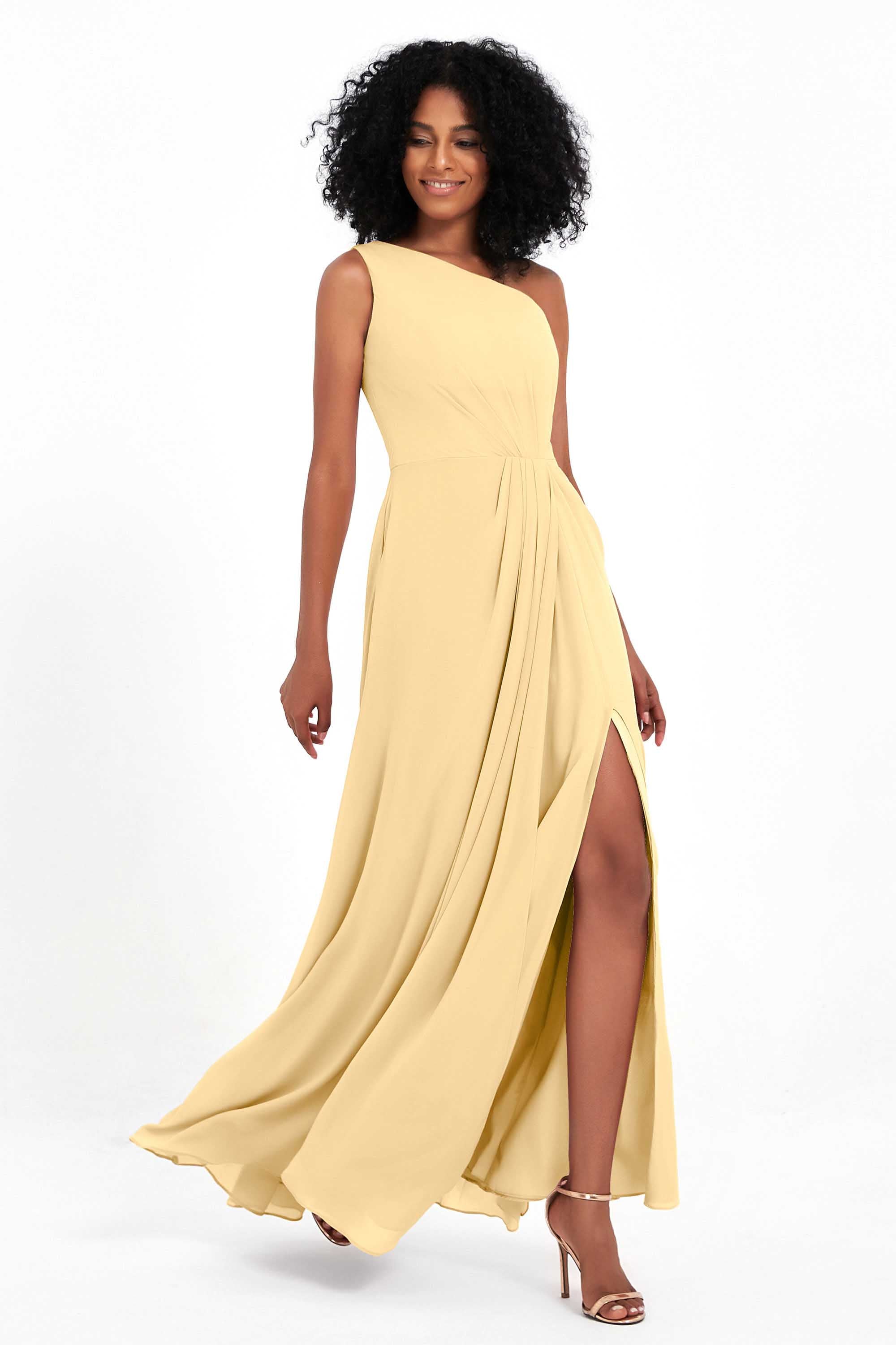 One Shoulder Zipper Chiffon Bridesmaid Dresses with Slit Long Formal Evening Dress Gowns