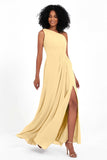One Shoulder Zipper Chiffon Bridesmaid Dresses with Slit Long Formal Evening Dress Gowns