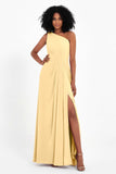 One Shoulder Zipper Chiffon Bridesmaid Dresses with Slit Long Formal Evening Dress Gowns