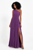 One Shoulder Zipper Chiffon Bridesmaid Dresses with Slit Long Formal Evening Dress Gowns