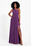 One Shoulder Zipper Chiffon Bridesmaid Dresses with Slit Long Formal Evening Dress Gowns