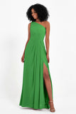 One Shoulder Zipper Chiffon Bridesmaid Dresses with Slit Long Formal Evening Dress Gowns