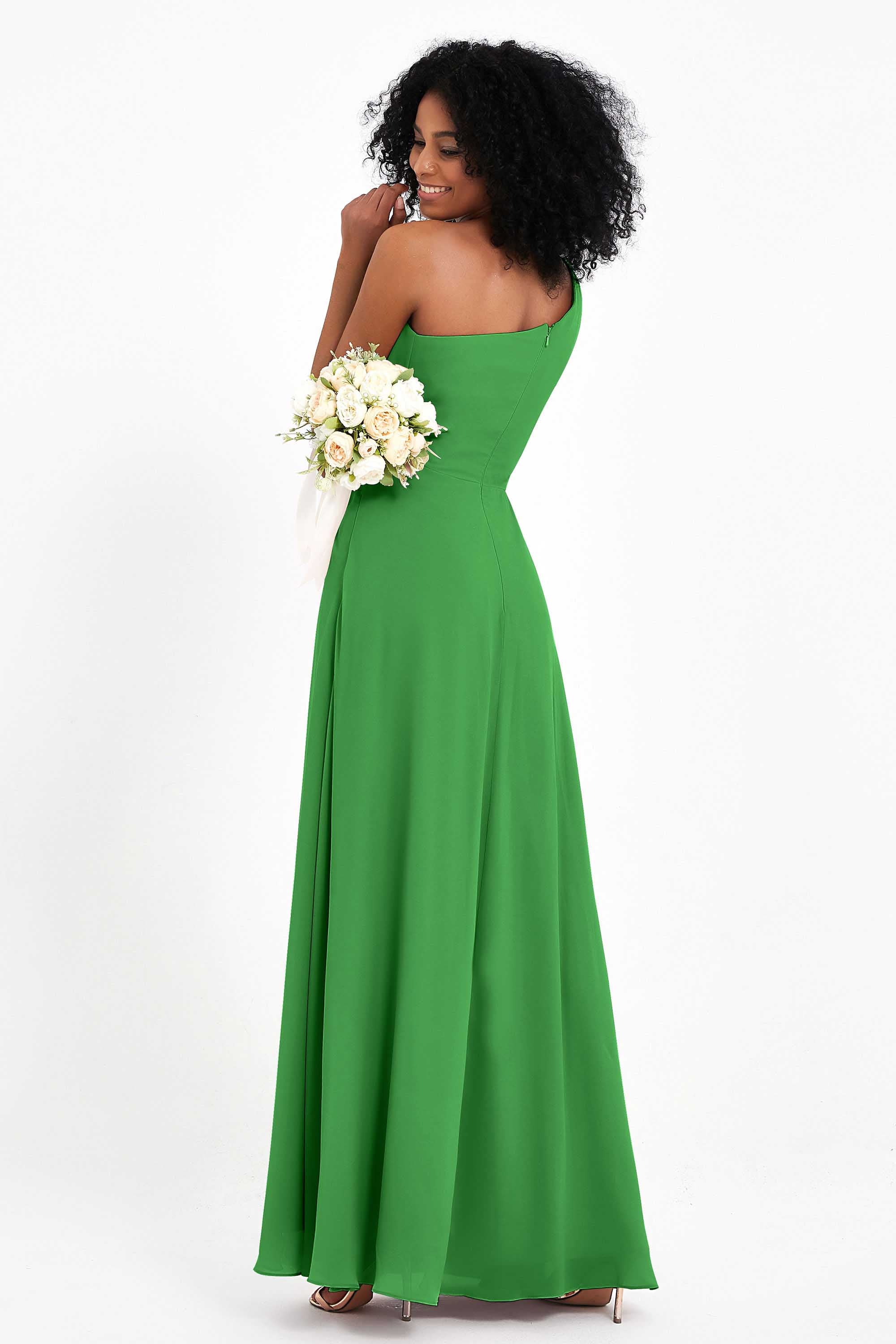 One Shoulder Zipper Chiffon Bridesmaid Dresses with Slit Long Formal Evening Dress Gowns