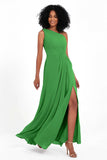 One Shoulder Zipper Chiffon Bridesmaid Dresses with Slit Long Formal Evening Dress Gowns
