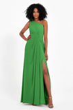 One Shoulder Zipper Chiffon Bridesmaid Dresses with Slit Long Formal Evening Dress Gowns