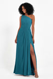 One Shoulder Zipper Chiffon Bridesmaid Dresses with Slit Long Formal Evening Dress Gowns