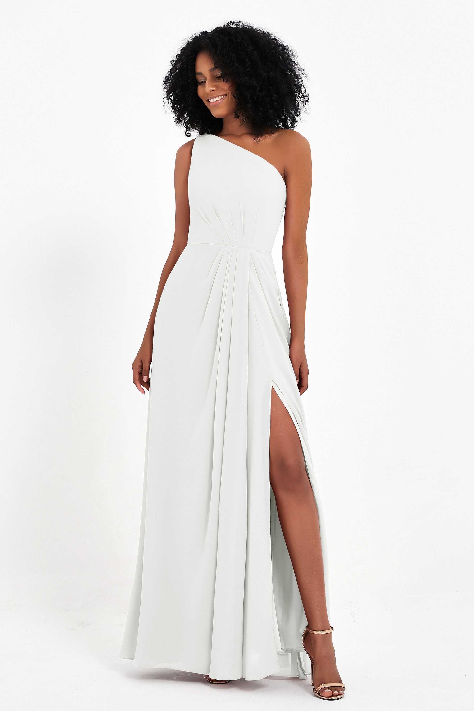 One Shoulder Zipper Chiffon Bridesmaid Dresses with Slit Long Formal Evening Dress Gowns