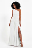 One Shoulder Zipper Chiffon Bridesmaid Dresses with Slit Long Formal Evening Dress Gowns
