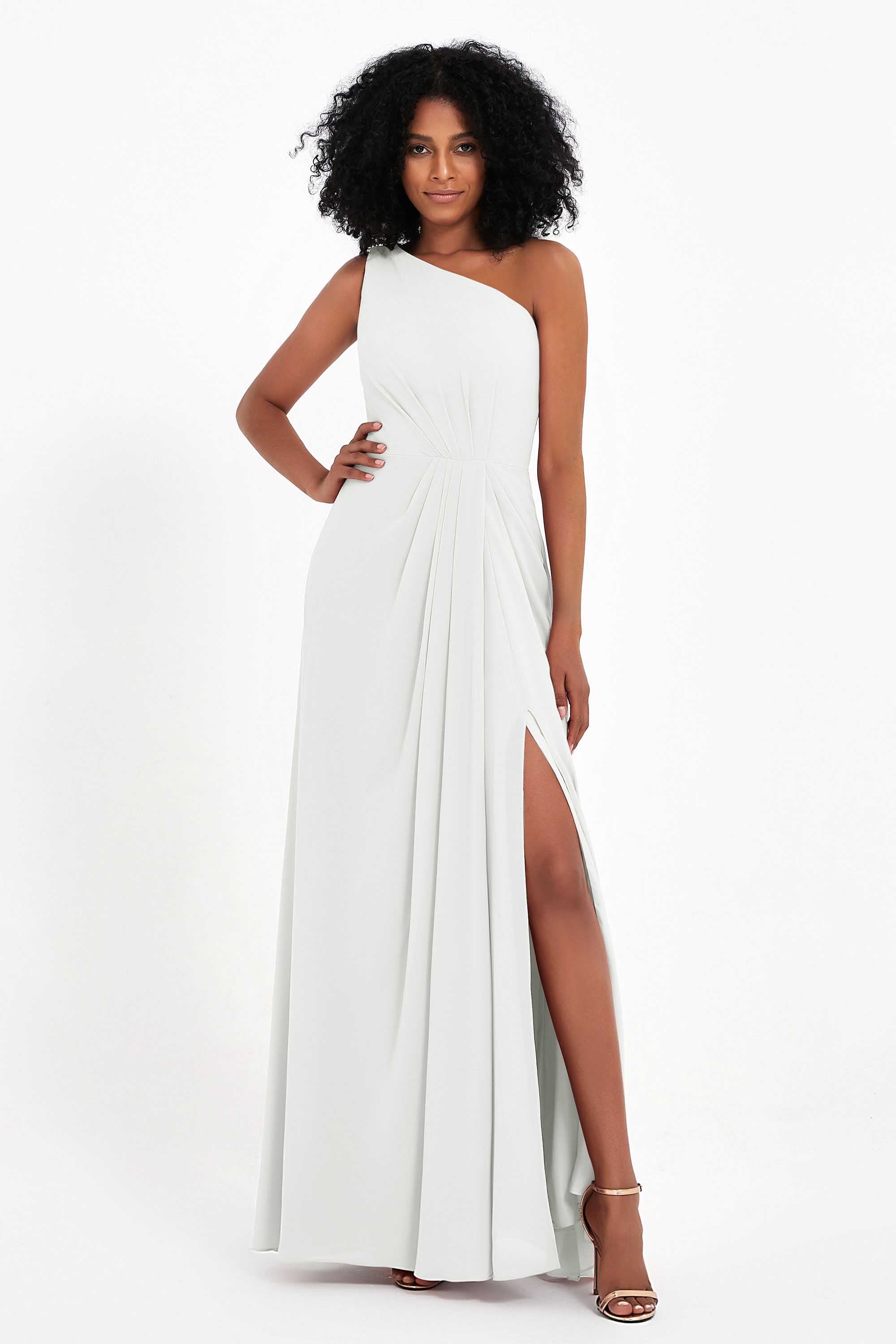 One Shoulder Zipper Chiffon Bridesmaid Dresses with Slit Long Formal Evening Dress Gowns