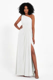 One Shoulder Zipper Chiffon Bridesmaid Dresses with Slit Long Formal Evening Dress Gowns