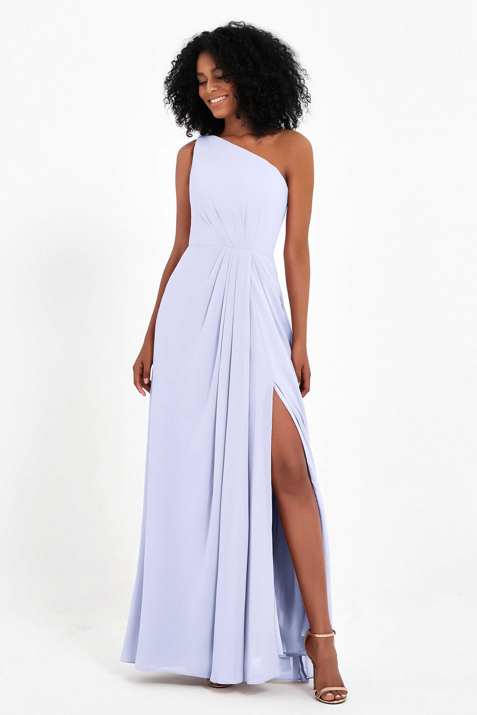 One Shoulder Zipper Chiffon Bridesmaid Dresses with Slit Long Formal Evening Dress Gowns