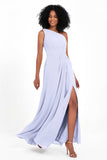 One Shoulder Zipper Chiffon Bridesmaid Dresses with Slit Long Formal Evening Dress Gowns