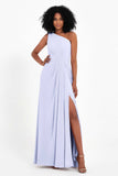 One Shoulder Zipper Chiffon Bridesmaid Dresses with Slit Long Formal Evening Dress Gowns