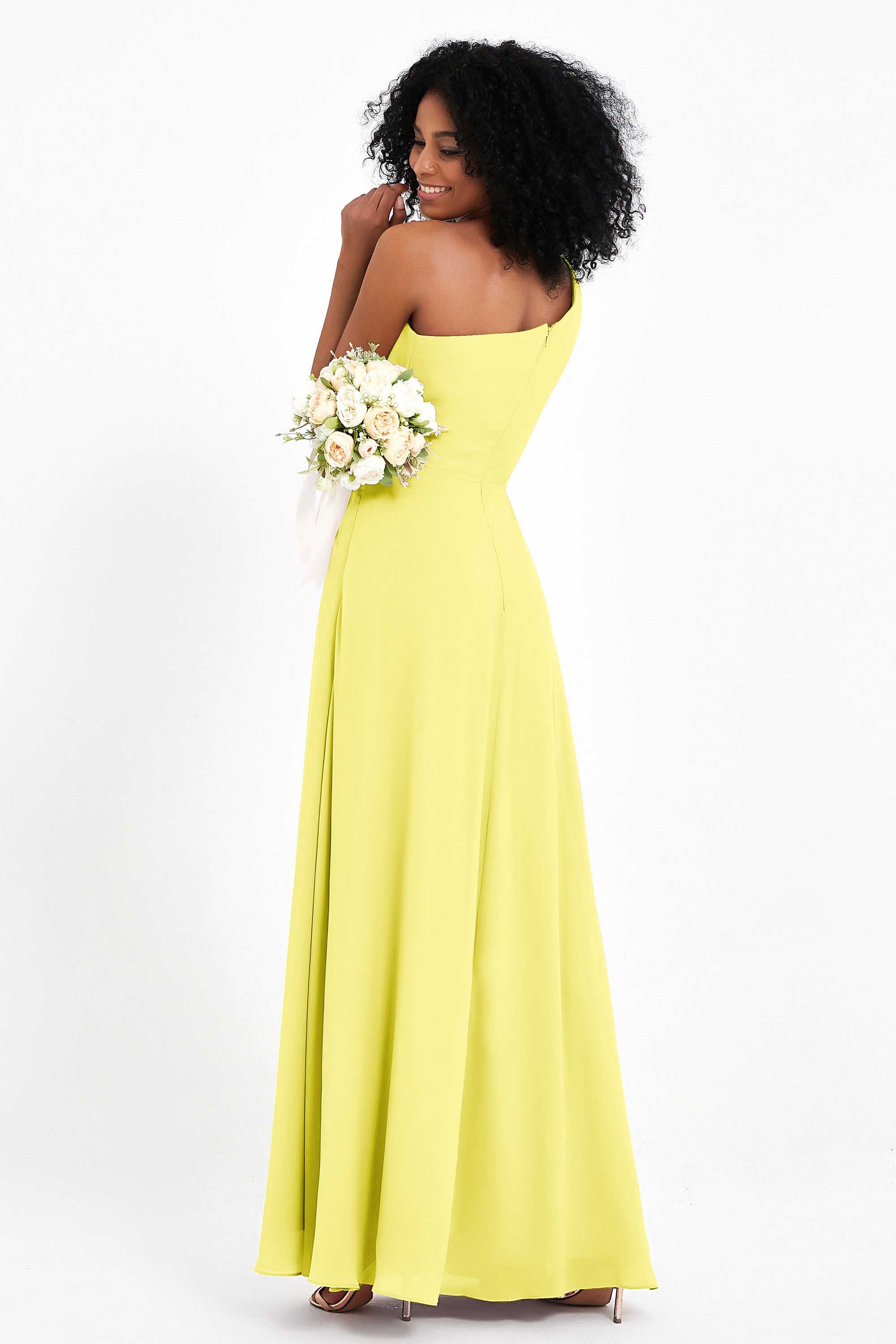 One Shoulder Zipper Chiffon Bridesmaid Dresses with Slit Long Formal Evening Dress Gowns