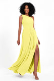 One Shoulder Zipper Chiffon Bridesmaid Dresses with Slit Long Formal Evening Dress Gowns