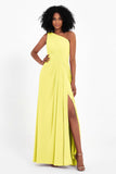 One Shoulder Zipper Chiffon Bridesmaid Dresses with Slit Long Formal Evening Dress Gowns