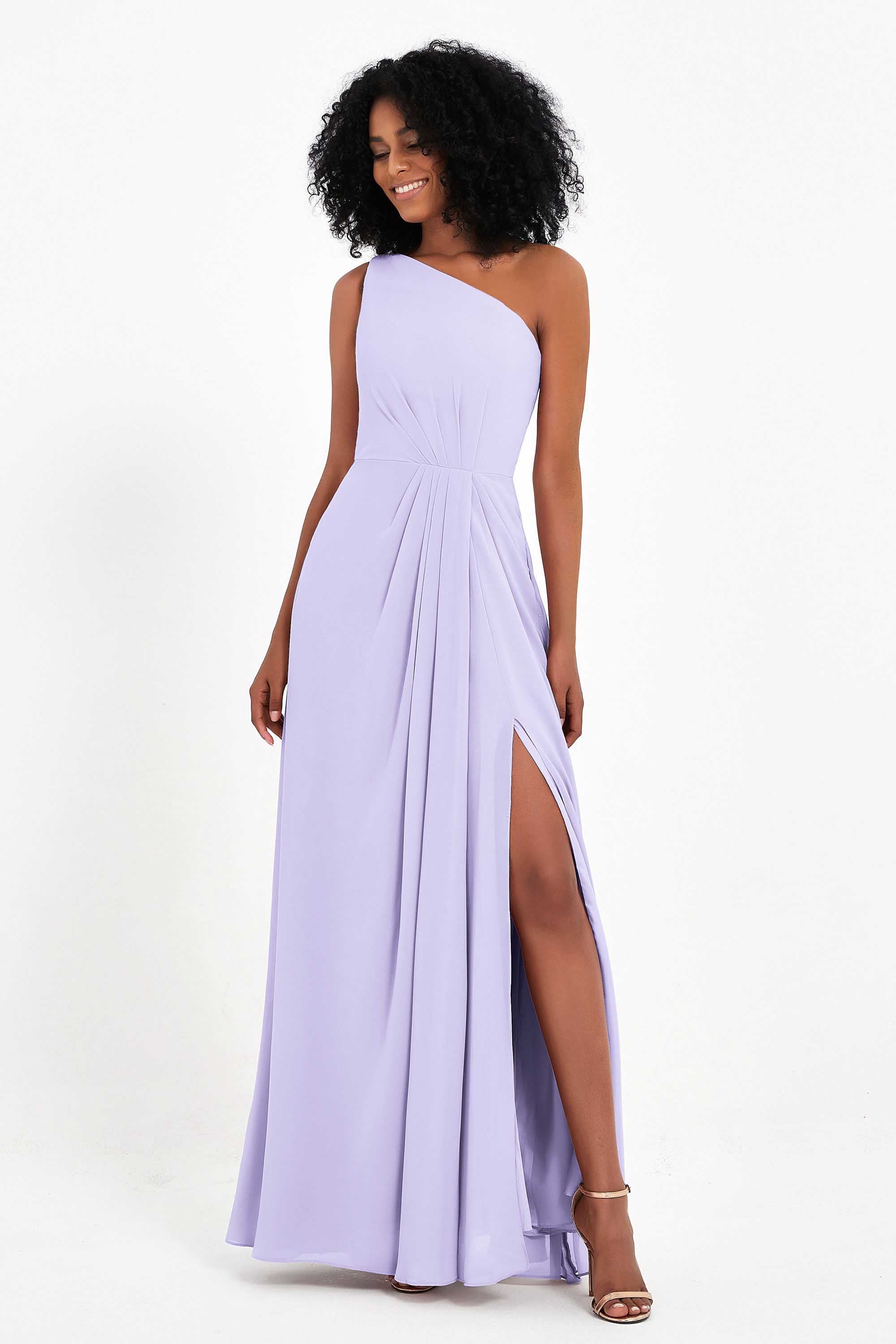 One Shoulder Zipper Chiffon Bridesmaid Dresses with Slit Long Formal Evening Dress Gowns