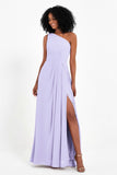 One Shoulder Zipper Chiffon Bridesmaid Dresses with Slit Long Formal Evening Dress Gowns