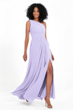 One Shoulder Zipper Chiffon Bridesmaid Dresses with Slit Long Formal Evening Dress Gowns