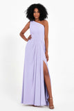 One Shoulder Zipper Chiffon Bridesmaid Dresses with Slit Long Formal Evening Dress Gowns