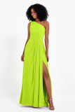 One Shoulder Zipper Chiffon Bridesmaid Dresses with Slit Long Formal Evening Dress Gowns