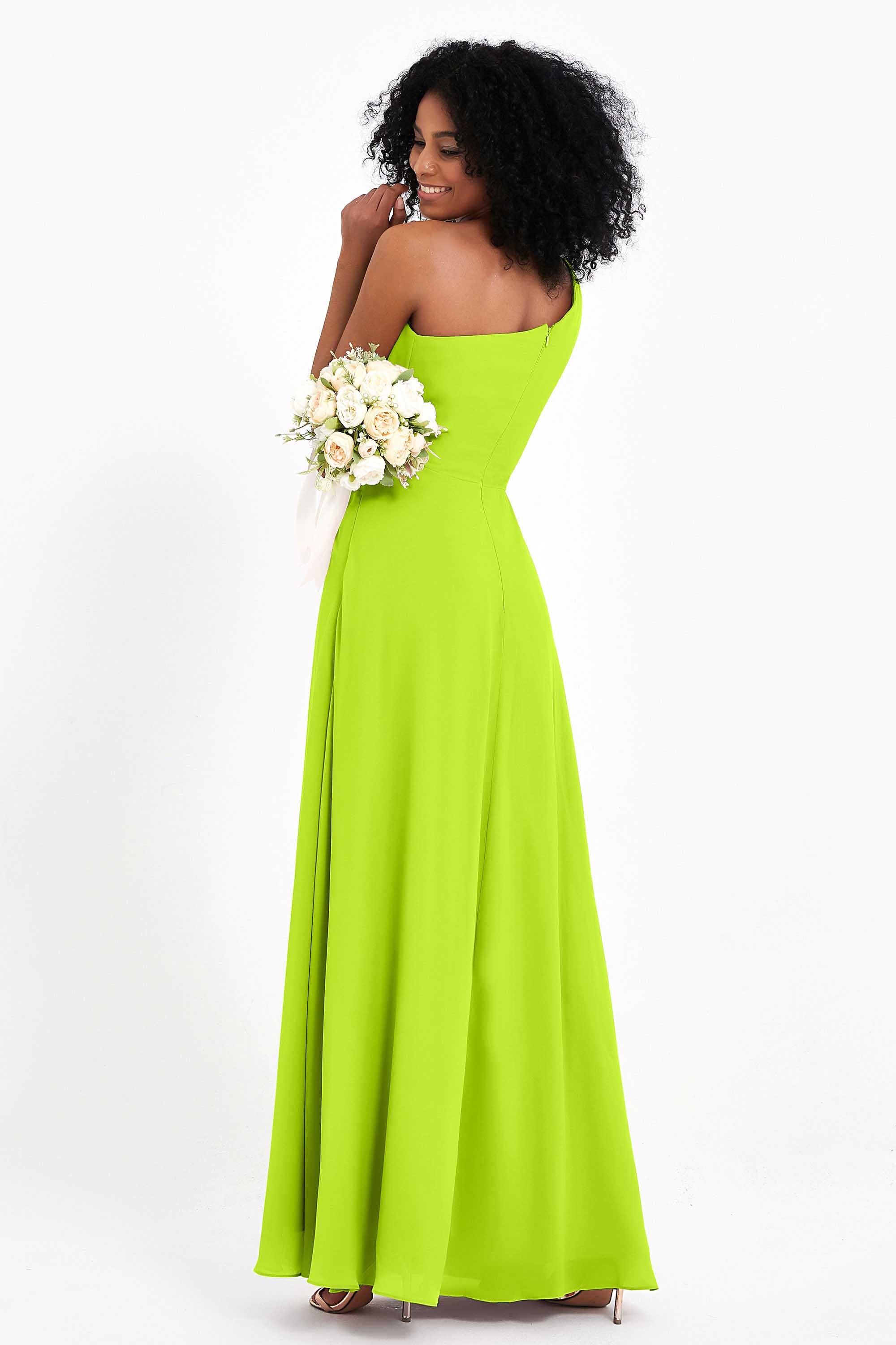 One Shoulder Zipper Chiffon Bridesmaid Dresses with Slit Long Formal Evening Dress Gowns