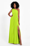One Shoulder Zipper Chiffon Bridesmaid Dresses with Slit Long Formal Evening Dress Gowns