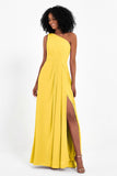 One Shoulder Zipper Chiffon Bridesmaid Dresses with Slit Long Formal Evening Dress Gowns