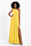 One Shoulder Zipper Chiffon Bridesmaid Dresses with Slit Long Formal Evening Dress Gowns