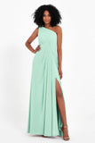 One Shoulder Zipper Chiffon Bridesmaid Dresses with Slit Long Formal Evening Dress Gowns