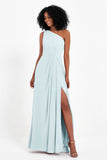 One Shoulder Zipper Chiffon Bridesmaid Dresses with Slit Long Formal Evening Dress Gowns