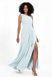 One Shoulder Zipper Chiffon Bridesmaid Dresses with Slit Long Formal Evening Dress Gowns