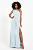 One Shoulder Zipper Chiffon Bridesmaid Dresses with Slit Long Formal Evening Dress Gowns
