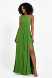 One Shoulder Zipper Chiffon Bridesmaid Dresses with Slit Long Formal Evening Dress Gowns