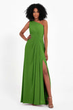 One Shoulder Zipper Chiffon Bridesmaid Dresses with Slit Long Formal Evening Dress Gowns