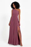 One Shoulder Zipper Chiffon Bridesmaid Dresses with Slit Long Formal Evening Dress Gowns