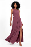 One Shoulder Zipper Chiffon Bridesmaid Dresses with Slit Long Formal Evening Dress Gowns