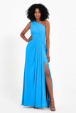 One Shoulder Zipper Chiffon Bridesmaid Dresses with Slit Long Formal Evening Dress Gowns