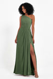 One Shoulder Zipper Chiffon Bridesmaid Dresses with Slit Long Formal Evening Dress Gowns
