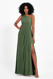 One Shoulder Zipper Chiffon Bridesmaid Dresses with Slit Long Formal Evening Dress Gowns