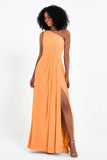 One Shoulder Zipper Chiffon Bridesmaid Dresses with Slit Long Formal Evening Dress Gowns