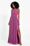 One Shoulder Zipper Chiffon Bridesmaid Dresses with Slit Long Formal Evening Dress Gowns