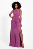 One Shoulder Zipper Chiffon Bridesmaid Dresses with Slit Long Formal Evening Dress Gowns