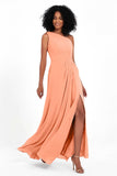 One Shoulder Zipper Chiffon Bridesmaid Dresses with Slit Long Formal Evening Dress Gowns