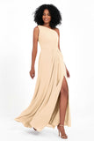 One Shoulder Zipper Chiffon Bridesmaid Dresses with Slit Long Formal Evening Dress Gowns