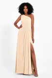 One Shoulder Zipper Chiffon Bridesmaid Dresses with Slit Long Formal Evening Dress Gowns